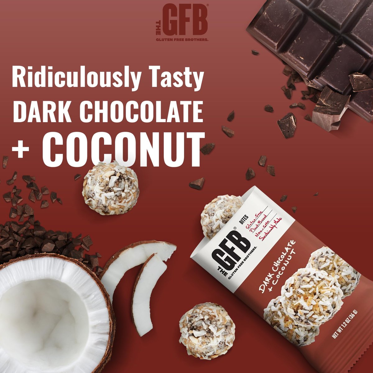 The GFB Dark Chocolate Coconut Protein Bites – Glutenfrei, pflanzlich, nicht genetisch verändert, nachhaltig hergestellt – unglaublich lecker, gesund, vegan, Protein-Energiebällchen, 1,2 oz (10er Pack)
