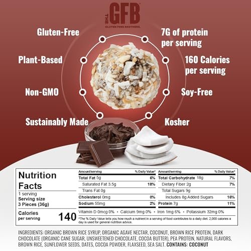 The GFB Dark Chocolate Coconut Protein Bites – Glutenfrei, pflanzlich, nicht genetisch verändert, nachhaltig hergestellt – unglaublich lecker, gesund, vegan, Protein-Energiebällchen, 1,2 oz (10er Pack)