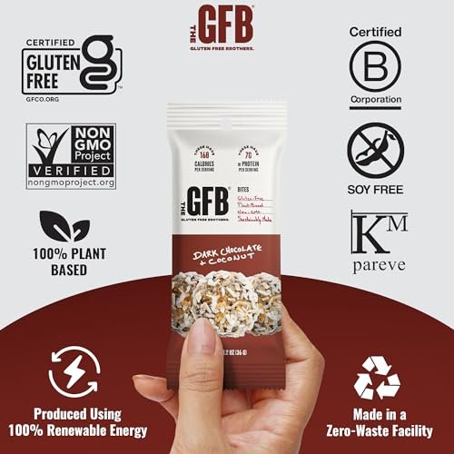 The GFB Dark Chocolate Coconut Protein Bites – Glutenfrei, pflanzlich, nicht genetisch verändert, nachhaltig hergestellt – unglaublich lecker, gesund, vegan, Protein-Energiebällchen, 1,2 oz (10er Pack)