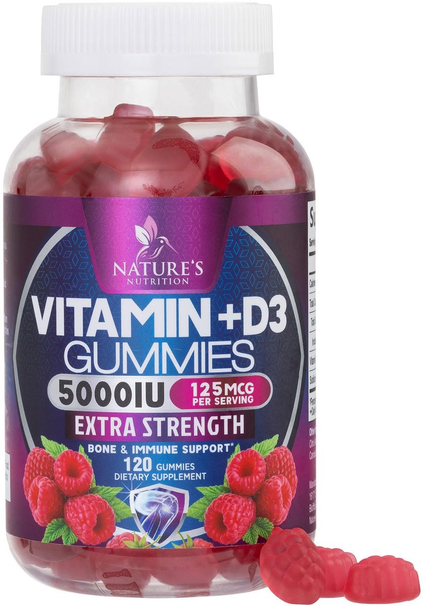 Vitamin D3 Gummis 5000 IE – 120 Stück – Knochen-, Zahn-, Muskel- und Immunsystem-Unterstützung für Männer & Frauen – Premium VIT D3, natürlich & glutenfrei