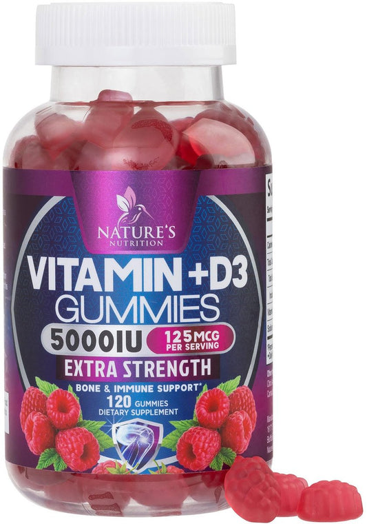 Vitamin D3 Gummis 5000 IE – 120 Stück – Knochen-, Zahn-, Muskel- und Immunsystem-Unterstützung für Männer & Frauen – Premium VIT D3, natürlich & glutenfrei