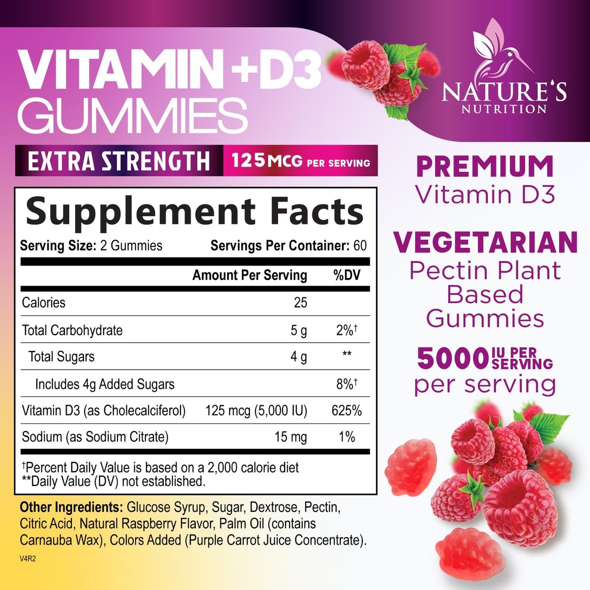 Vitamin D3 Gummis 5000 IE – 120 Stück – Knochen-, Zahn-, Muskel- und Immunsystem-Unterstützung für Männer & Frauen – Premium VIT D3, natürlich & glutenfrei