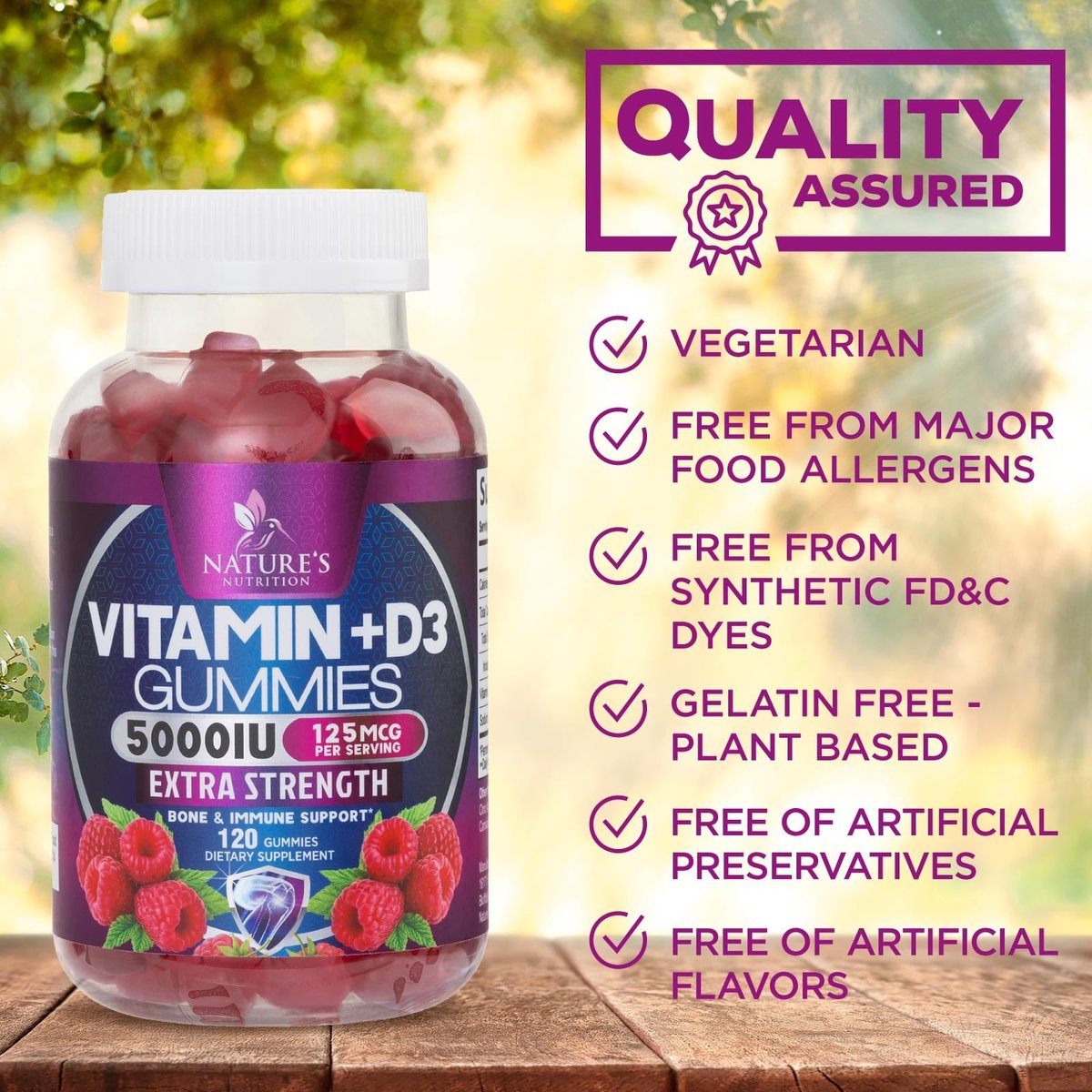 Vitamin D3 Gummis 5000 IE – 120 Stück – Knochen-, Zahn-, Muskel- und Immunsystem-Unterstützung für Männer & Frauen – Premium VIT D3, natürlich & glutenfrei