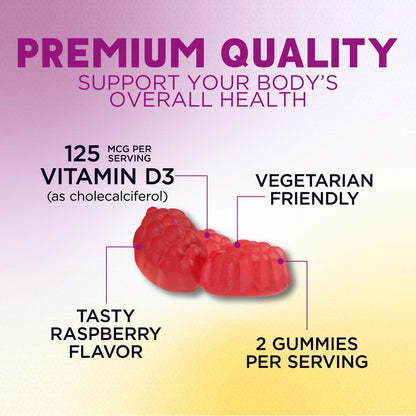 Vitamin D3 Gummis 5000 IE – 120 Stück – Knochen-, Zahn-, Muskel- und Immunsystem-Unterstützung für Männer & Frauen – Premium VIT D3, natürlich & glutenfrei