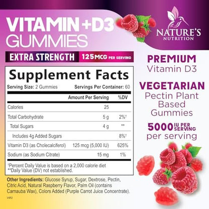 Vitamin D3 Gummis 5000 IE – 120 Stück – Knochen-, Zahn-, Muskel- und Immunsystem-Unterstützung für Männer & Frauen – Premium VIT D3, natürlich & glutenfrei