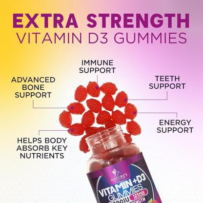 Vitamin D3 Gummis 5000 IE – 120 Stück – Knochen-, Zahn-, Muskel- und Immunsystem-Unterstützung für Männer & Frauen – Premium VIT D3, natürlich & glutenfrei