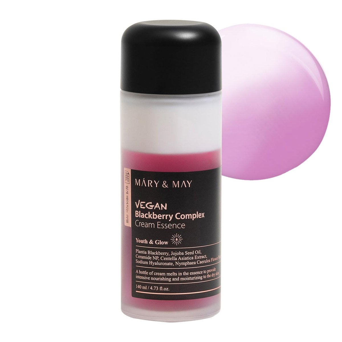 Mary&May Vegan Blackberry Cream Essence – Dual-Phase Milky Toner mit Ceramiden & Lotusblütenwasser, 140 ml – Feuchtigkeitsspendende Gesichtspflege für trockene und empfindliche Haut, unparfümiert & alkoholfrei