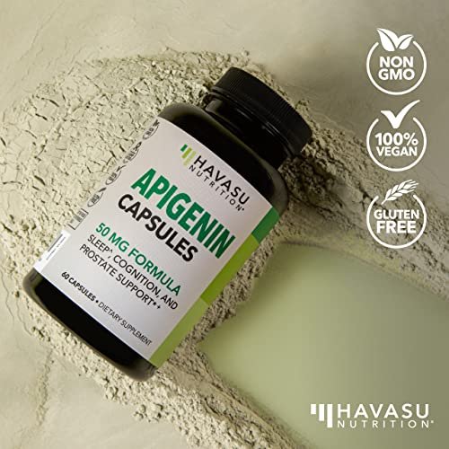 Apigenin Kapseln 50 mg – 60 Stück, Vegan, Non-GMO, Schlaf- und kognitive Unterstützung – Kamillenflavonoid für Entspannung, Prostatagesundheit, Melatoninfrei, Liposomale Formel für verbesserte Absorption