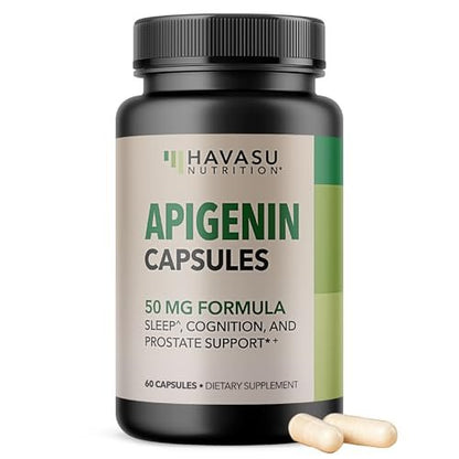 Apigenin Kapseln 50 mg – 60 Stück, Vegan, Non-GMO, Schlaf- und kognitive Unterstützung – Kamillenflavonoid für Entspannung, Prostatagesundheit, Melatoninfrei, Liposomale Formel für verbesserte Absorption