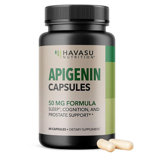 Apigenin Kapseln 50 mg – 60 Stück, Vegan, Non-GMO, Schlaf- und kognitive Unterstützung – Kamillenflavonoid für Entspannung, Prostatagesundheit, Melatoninfrei, Liposomale Formel für verbesserte Absorption
