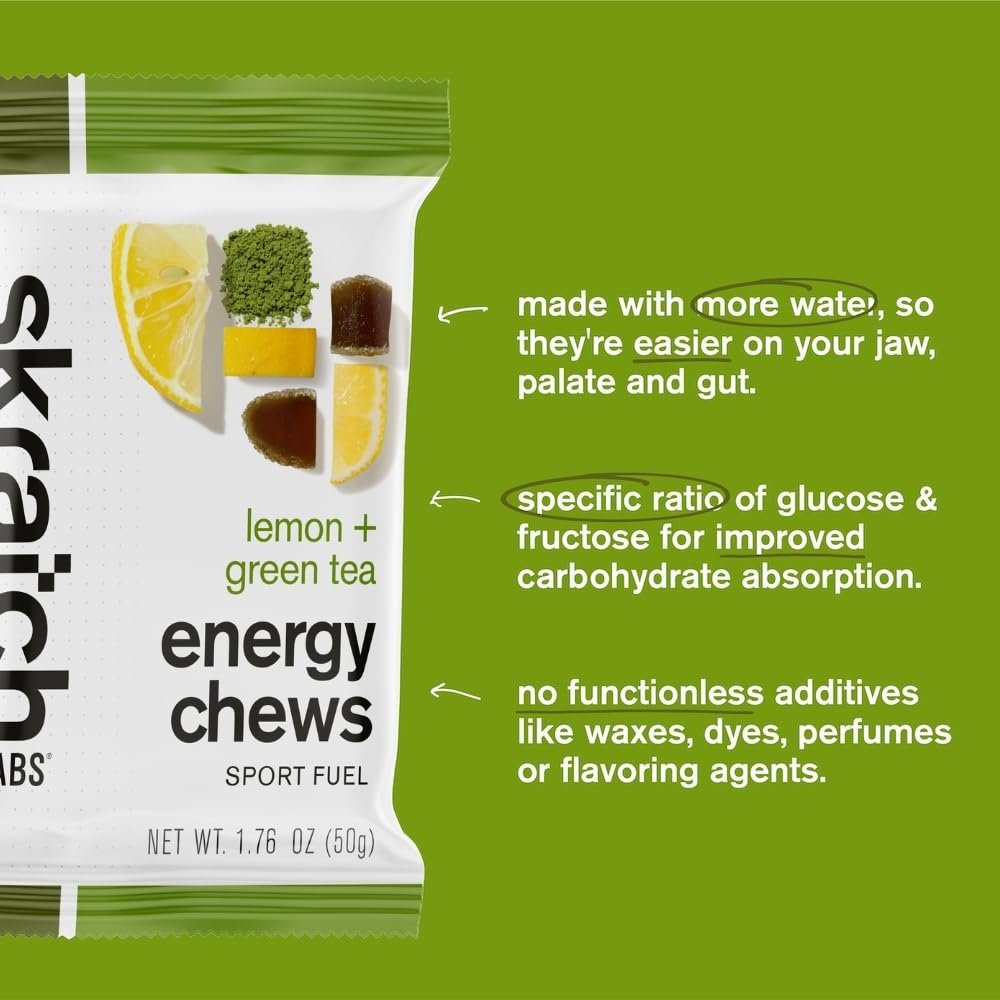 Skratch Labs Energy Chews Matcha + Lemon (10er Pack) – Vegane Gummis für Sportler, Glutenfrei, Alternative zu Gels