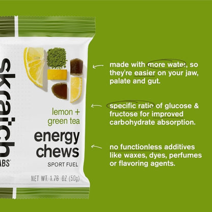 Skratch Labs Energy Chews Matcha + Lemon (10er Pack) – Vegane Gummis für Sportler, Glutenfrei, Alternative zu Gels