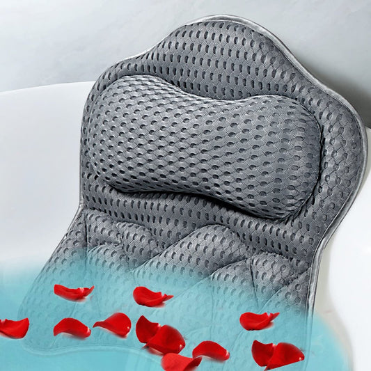 Fitheaven Badekissen – Bequemes Badewannenkissen mit starken Saugnäpfen und atmungsaktivem 3D AirMesh für Damen und Herren, Grau
