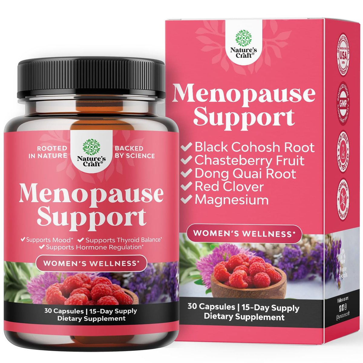 Komplettes pflanzliches Wechseljahre-Präparat für Frauen – Multibenefit Menopause Ease Hormonbalance gegen Nachtschweiß, Stimmungsschwankungen und mehr mit Dong Quai, Mönchspfeffer und Traubensilberkerze – 30 Kapseln