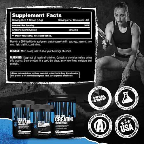 Animal Creatine Monohydrat Pulver – Mikronisiertes Kreatin für Frauen und Männer, unterstützt Muskelwachstum, Kraft, Ausdauer, Erholung und ATP-Produktion, Fitness- & Trainingsergänzung – Ungeschmackvoll, 500 g