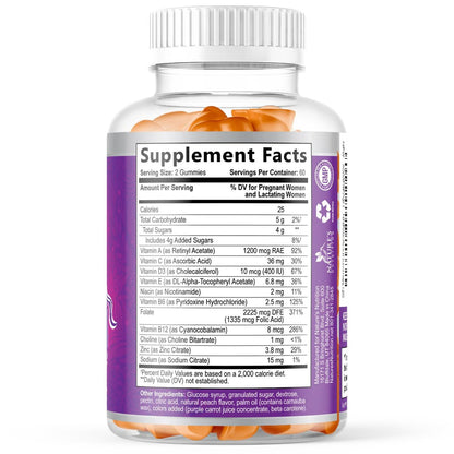 Pränatale Vitamine für Frauen – Schwangerschaftsvitamine Gummibärchen mit Folsäure, Vitamin A, C, D3, B12, B6 – Präzises Multivitamin für die fetale Unterstützung, schwangere & stillende Frauen – 120 Gummibärchen