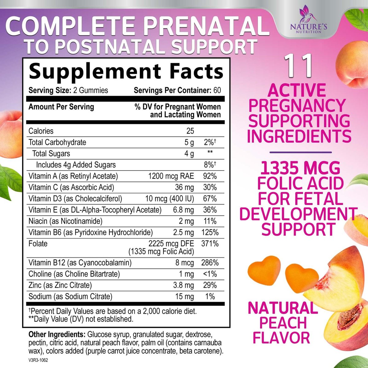 Pränatale Vitamine für Frauen – Schwangerschaftsvitamine Gummibärchen mit Folsäure, Vitamin A, C, D3, B12, B6 – Präzises Multivitamin für die fetale Unterstützung, schwangere & stillende Frauen – 120 Gummibärchen
