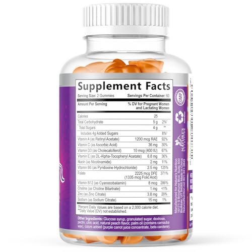 Pränatale Vitamine für Frauen – Schwangerschaftsvitamine Gummibärchen mit Folsäure, Vitamin A, C, D3, B12, B6 – Präzises Multivitamin für die fetale Unterstützung, schwangere & stillende Frauen – 120 Gummibärchen