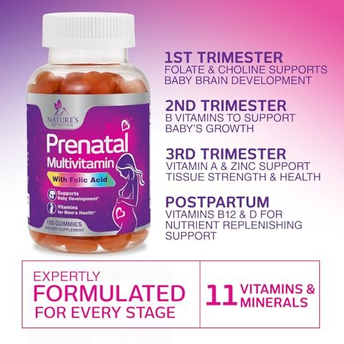 Pränatale Vitamine für Frauen – Schwangerschaftsvitamine Gummibärchen mit Folsäure, Vitamin A, C, D3, B12, B6 – Präzises Multivitamin für die fetale Unterstützung, schwangere & stillende Frauen – 120 Gummibärchen