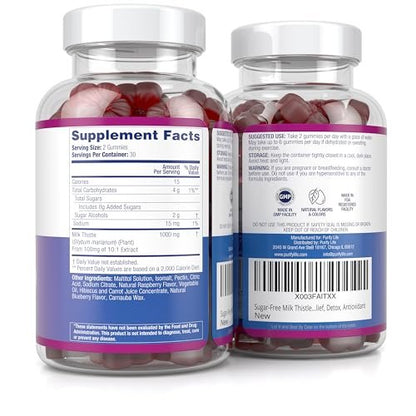 Zuckerfreie Mariendistel Gummis für Leberreinigung & -reparatur (natürlicher Blaubeer-Himbeer-Geschmack) - Mariendistel Supplement mit Antioxidantien, vegan, ersetzt Tabletten & Kapseln