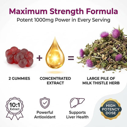 Zuckerfreie Mariendistel Gummis für Leberreinigung & -reparatur (natürlicher Blaubeer-Himbeer-Geschmack) - Mariendistel Supplement mit Antioxidantien, vegan, ersetzt Tabletten & Kapseln