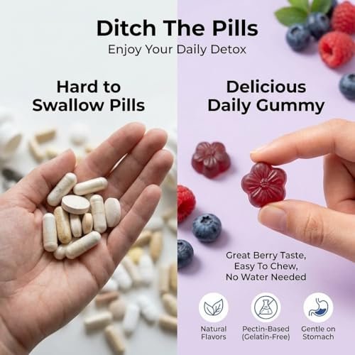 Zuckerfreie Mariendistel Gummis für Leberreinigung & -reparatur (natürlicher Blaubeer-Himbeer-Geschmack) - Mariendistel Supplement mit Antioxidantien, vegan, ersetzt Tabletten & Kapseln