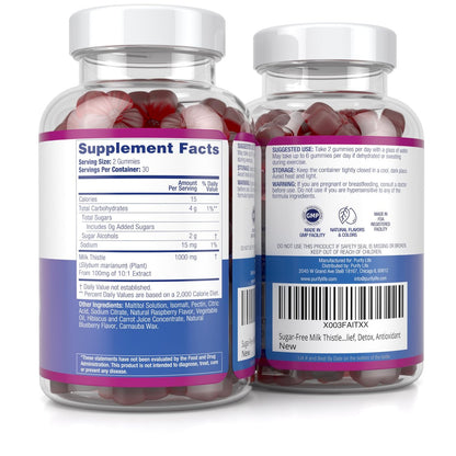 Zuckerfreie Mariendistel Gummis für Leberreinigung & -reparatur (natürlicher Blaubeer-Himbeer-Geschmack) - Mariendistel Supplement mit Antioxidantien, vegan, ersetzt Tabletten & Kapseln