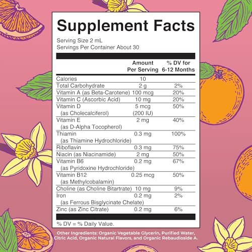 MARYRUTH'S Organics Multivitamin mit Eisen für Säuglinge | USDA Bio | Flüssige Tropfen für Babys 6-12 Monate | Immununterstützung & allgemeines Wohlbefinden | Vegan | Nicht-GMO | Glutenfrei | 60 ml