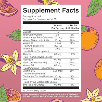 MARYRUTH'S Organics Multivitamin mit Eisen für Säuglinge | USDA Bio | Flüssige Tropfen für Babys 6-12 Monate | Immununterstützung & allgemeines Wohlbefinden | Vegan | Nicht-GMO | Glutenfrei | 60 ml