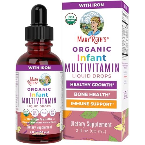 MARYRUTH'S Organics Multivitamin mit Eisen für Säuglinge | USDA Bio | Flüssige Tropfen für Babys 6-12 Monate | Immununterstützung & allgemeines Wohlbefinden | Vegan | Nicht-GMO | Glutenfrei | 60 ml