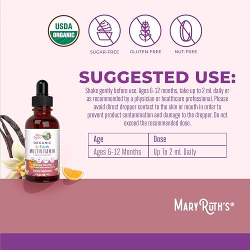 MARYRUTH'S Organics Multivitamin mit Eisen für Säuglinge | USDA Bio | Flüssige Tropfen für Babys 6-12 Monate | Immununterstützung & allgemeines Wohlbefinden | Vegan | Nicht-GMO | Glutenfrei | 60 ml