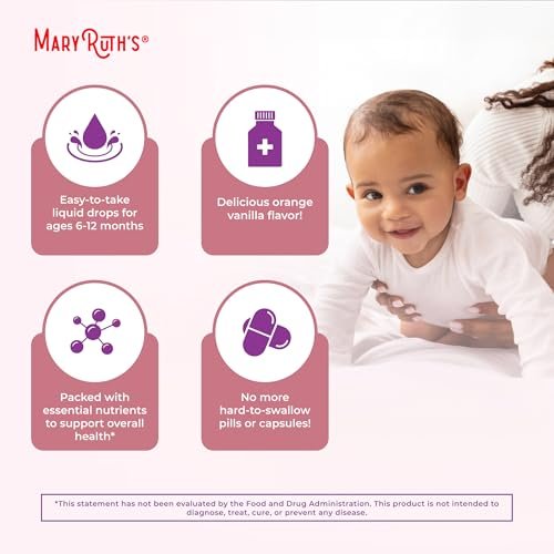 MARYRUTH'S Organics Multivitamin mit Eisen für Säuglinge | USDA Bio | Flüssige Tropfen für Babys 6-12 Monate | Immununterstützung & allgemeines Wohlbefinden | Vegan | Nicht-GMO | Glutenfrei | 60 ml