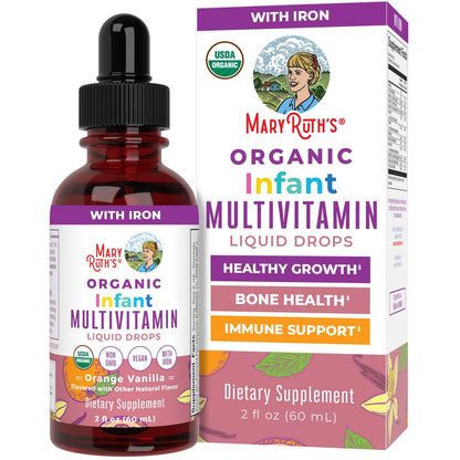 MARYRUTH'S Organics Multivitamin mit Eisen für Säuglinge | USDA Bio | Flüssige Tropfen für Babys 6-12 Monate | Immununterstützung & allgemeines Wohlbefinden | Vegan | Nicht-GMO | Glutenfrei | 60 ml