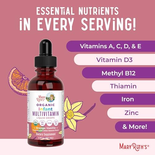 MARYRUTH'S Organics Multivitamin mit Eisen für Säuglinge | USDA Bio | Flüssige Tropfen für Babys 6-12 Monate | Immununterstützung & allgemeines Wohlbefinden | Vegan | Nicht-GMO | Glutenfrei | 60 ml
