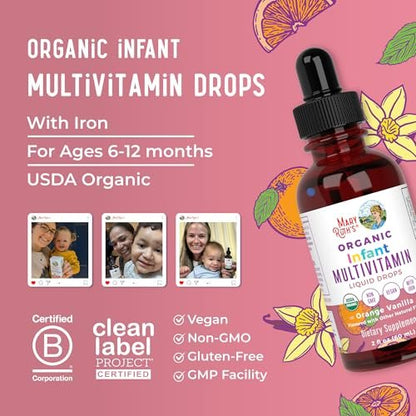 MARYRUTH'S Organics Multivitamin mit Eisen für Säuglinge | USDA Bio | Flüssige Tropfen für Babys 6-12 Monate | Immununterstützung & allgemeines Wohlbefinden | Vegan | Nicht-GMO | Glutenfrei | 60 ml