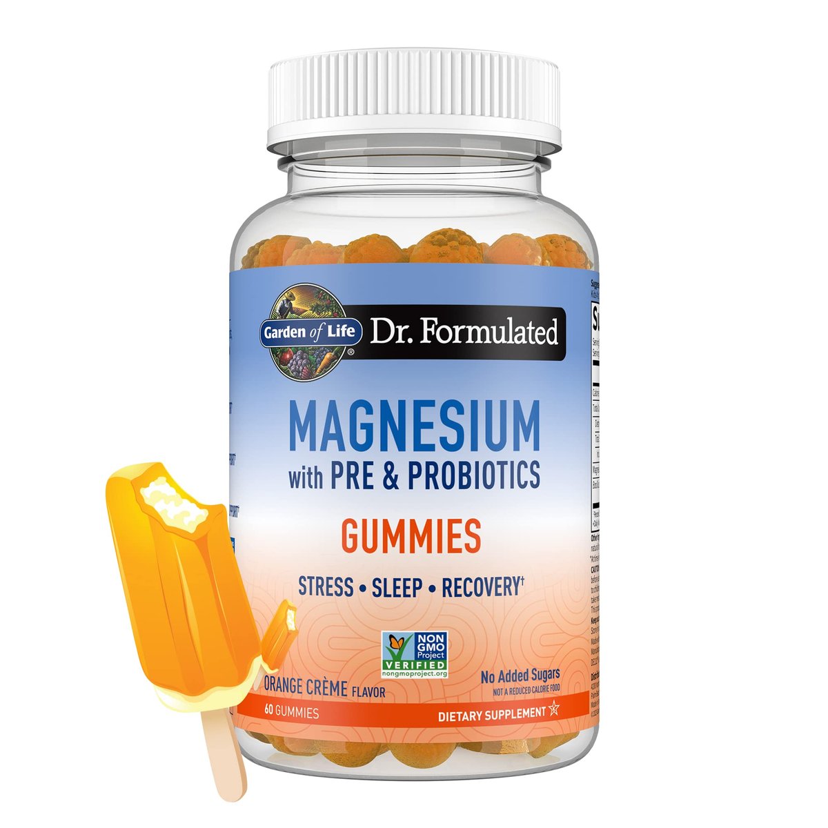 Garden of Life Magnesium Citrat Gummis mit Präbiotika & Probiotika für Stress, Schlaf & Erholung – Vegan, Glutenfrei, Koscher, Ohne Zuckerzusatz, Orangencreme-Geschmack, 60 Stück