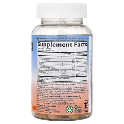 Garden of Life Magnesium Citrat Gummis mit Präbiotika & Probiotika für Stress, Schlaf & Erholung – Vegan, Glutenfrei, Koscher, Ohne Zuckerzusatz, Orangencreme-Geschmack, 60 Stück
