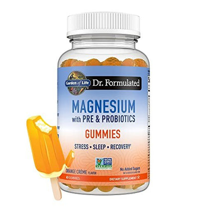 Garden of Life Magnesium Citrat Gummis mit Präbiotika & Probiotika für Stress, Schlaf & Erholung – Vegan, Glutenfrei, Koscher, Ohne Zuckerzusatz, Orangencreme-Geschmack, 60 Stück