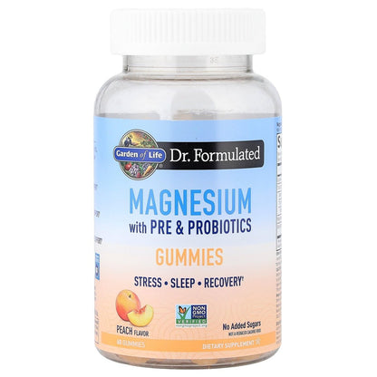 Garden of Life Magnesium Citrat Gummies mit Präbiotika & Probiotika – Vegan, Glutenfrei, Koscher, Non-GMO, ohne Zuckerzusatz, Pfirsichgeschmack, 60 Stück