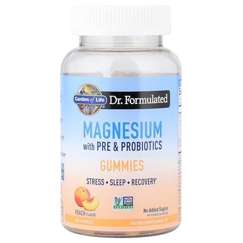 Garden of Life Magnesium Citrat Gummies mit Präbiotika & Probiotika – Vegan, Glutenfrei, Koscher, Non-GMO, ohne Zuckerzusatz, Pfirsichgeschmack, 60 Stück
