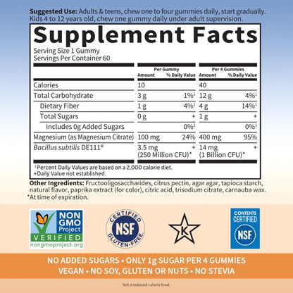 Garden of Life Magnesium Citrat Gummies mit Präbiotika & Probiotika – Vegan, Glutenfrei, Koscher, Non-GMO, ohne Zuckerzusatz, Pfirsichgeschmack, 60 Stück