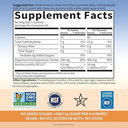 Garden of Life Magnesium Citrat Gummies mit Präbiotika & Probiotika – Vegan, Glutenfrei, Koscher, Non-GMO, ohne Zuckerzusatz, Pfirsichgeschmack, 60 Stück