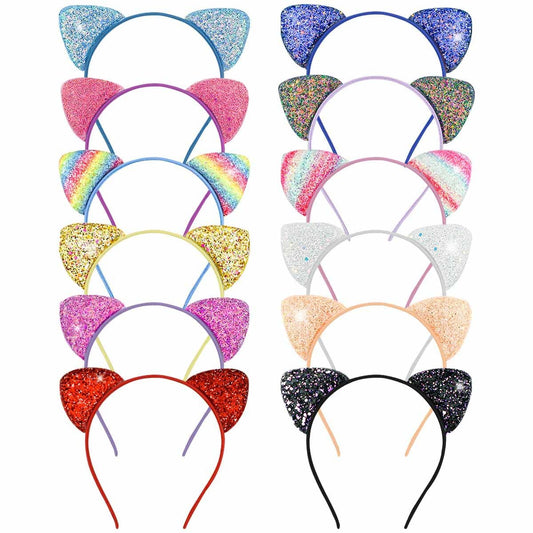 12er-Pack Glitzer-Stirnbänder mit Pailletten-Katzenohren für Mädchen und Frauen – Süße Haaraccessoires für den Alltag und Partydekoration (Mehrfarbig)