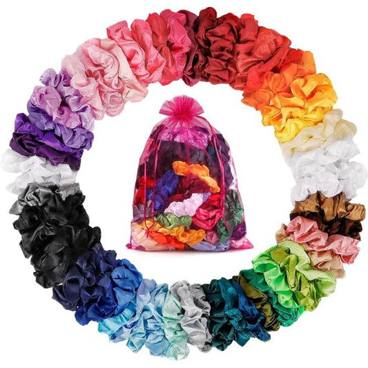 ADRIONE Satin Scrunchies für Frauen & Mädchen – 60-teiliges Seiden-Scrunchy-Set für lockiges Haar