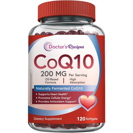 Doctor's Recipes CoQ10 200mg pro Portion – Hochdosiertes Coenzym Q10 mit Olivenöl für Herz & Gefäße, Energieproduktion & antioxidative Unterstützung, 2-Monats-Vorrat, 120 Softgels
