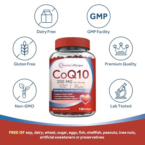 Doctor's Recipes CoQ10 200mg pro Portion – Hochdosiertes Coenzym Q10 mit Olivenöl für Herz & Gefäße, Energieproduktion & antioxidative Unterstützung, 2-Monats-Vorrat, 120 Softgels