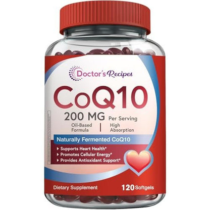 Doctor's Recipes CoQ10 200mg pro Portion – Hochdosiertes Coenzym Q10 mit Olivenöl für Herz & Gefäße, Energieproduktion & antioxidative Unterstützung, 2-Monats-Vorrat, 120 Softgels