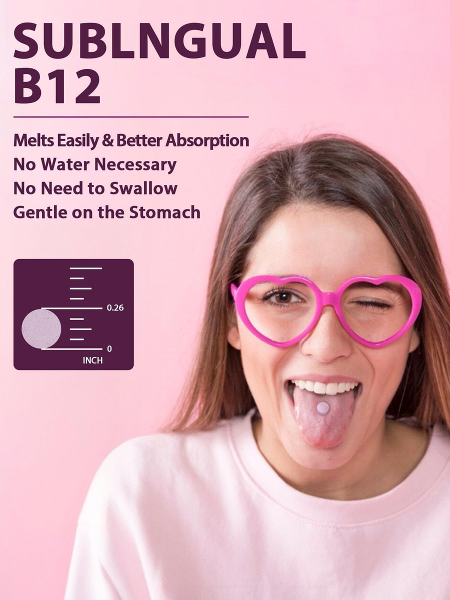 Vitacook Vitamin B12 Sublingual, Methylcobalamin 5000 mcg für Energie, Nerven & Zellen, natürlicher Pfirsichgeschmack, vegan, zuckerfrei, 90 schnell lösliche Tabletten