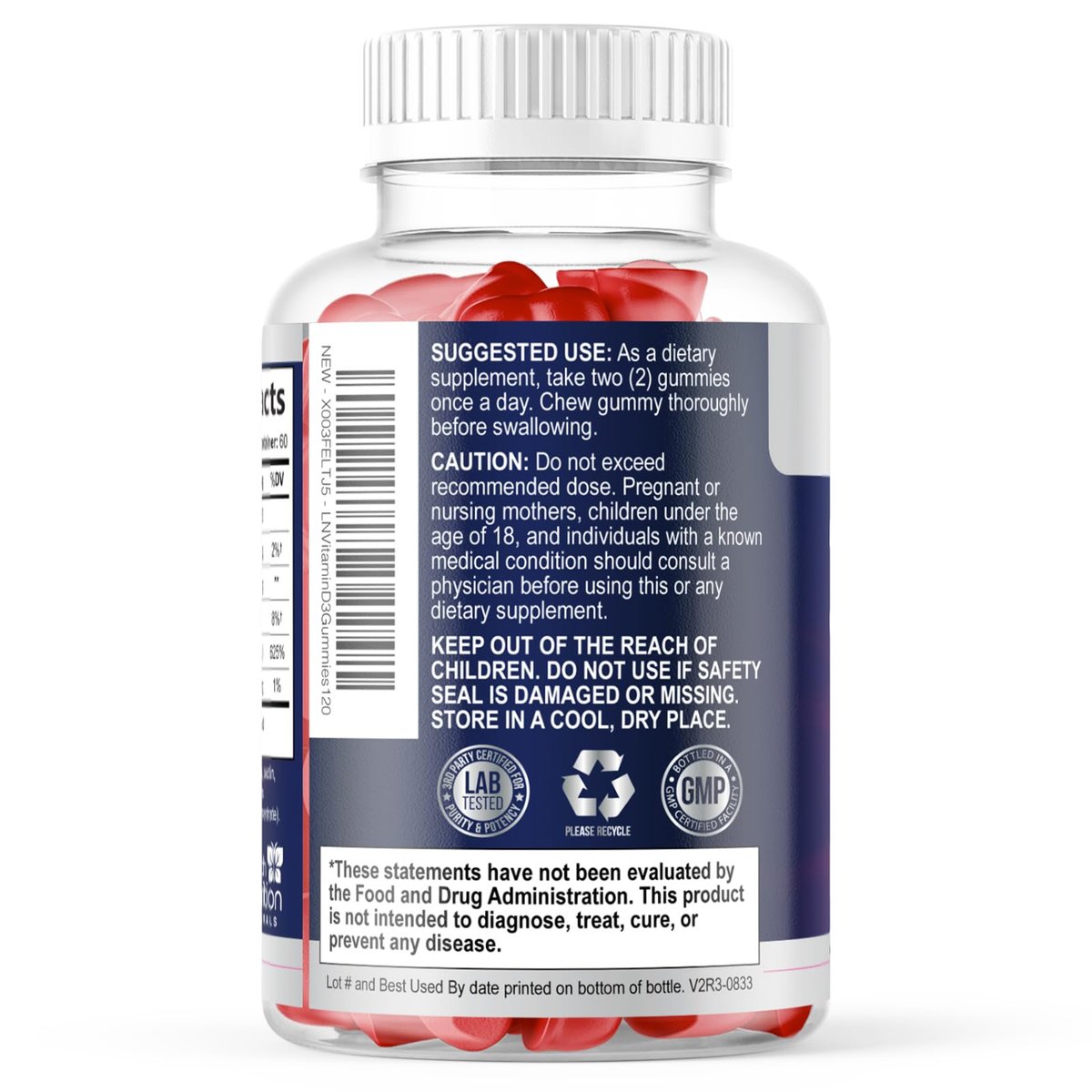 Vitamin D3 Gummis 125 mcg (5000 IE) pro Portion - 3-fache Stärke Immununterstützung & Knochenstärkung, Vitamin D Gummy Nahrungsergänzungsmittel, Nature's Berry D Vitaminpräparat, Himbeergeschmack - 120 Gummis