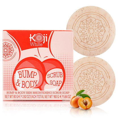 Koji White Kojic Acid Bump Eraser Body Scrub Soap – Peeling-Seife für Po, Ellbogen, Achseln mit Glutathion, Coenzym Q10, Hautaufhellung gegen dunkle Flecken, feine Linien und Falten, 2 x 80 g